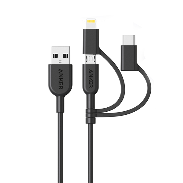 کابل انکر USB به لایتنینگ/USB-C/microUSB مدل Powerline2 A8436 3in1 طول 0.9 متر