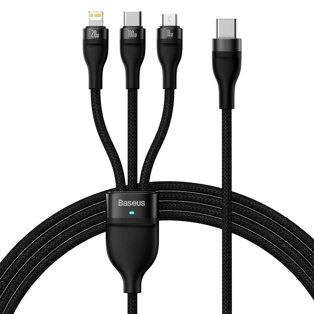 کابل تبدیل USB-C به USB-C / microUSB / لایتنینگ بیسوس مدل Flash Series II CB000004 100W طول 1.5 متر